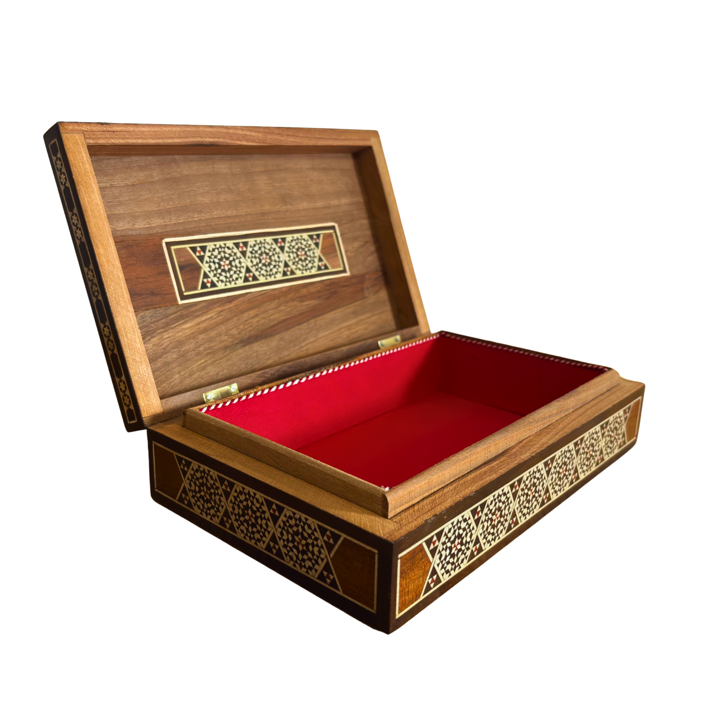 Vintage 1970 Damascene Mozaïek Sieradendoos – Handgemaakte Oosterse Inleg met Parelmoer