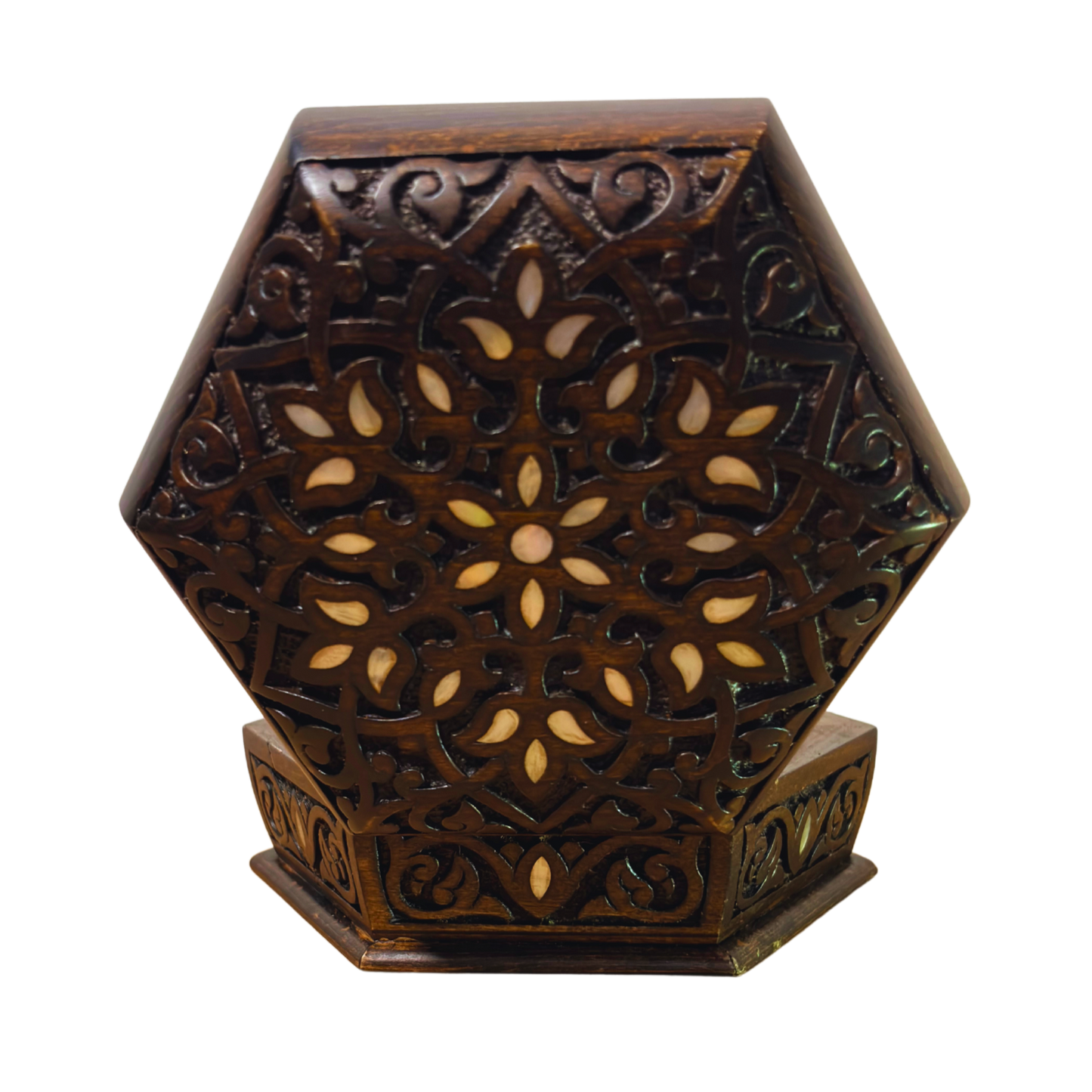 صندوق محفور يدوي فاخر – تطعيم بالصدف وأناقة مخملية