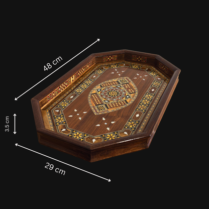Bandeja Damasquina em Madeira – Madrepérola & Acabamento em Nogueira