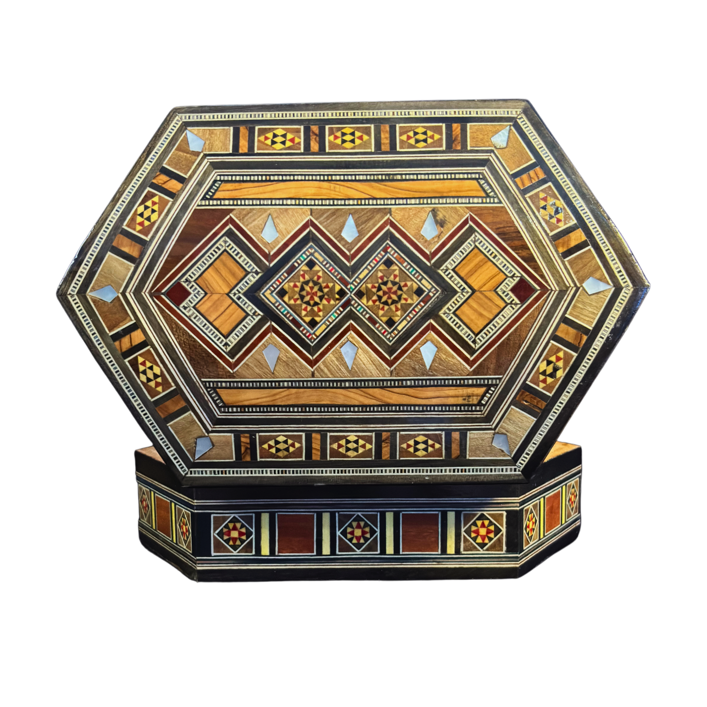 Handcrafted Damascene Mosaic Box – Mother of Pearl & Velvet Harmony