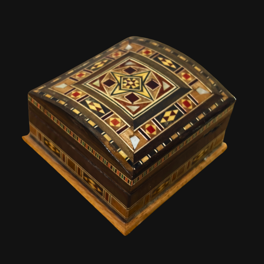 Handgefertigte Mosaik-Schatulle aus Damaskus – Holzkunst & Samt