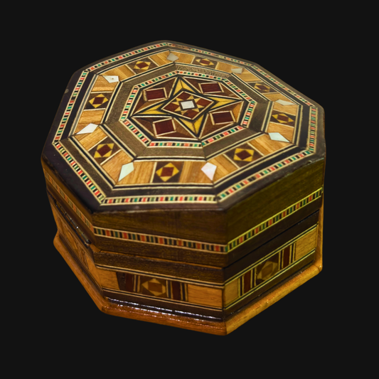 Handgefertigte Mosaik-Schatulle aus Damaskus – Holzkunst & Samt