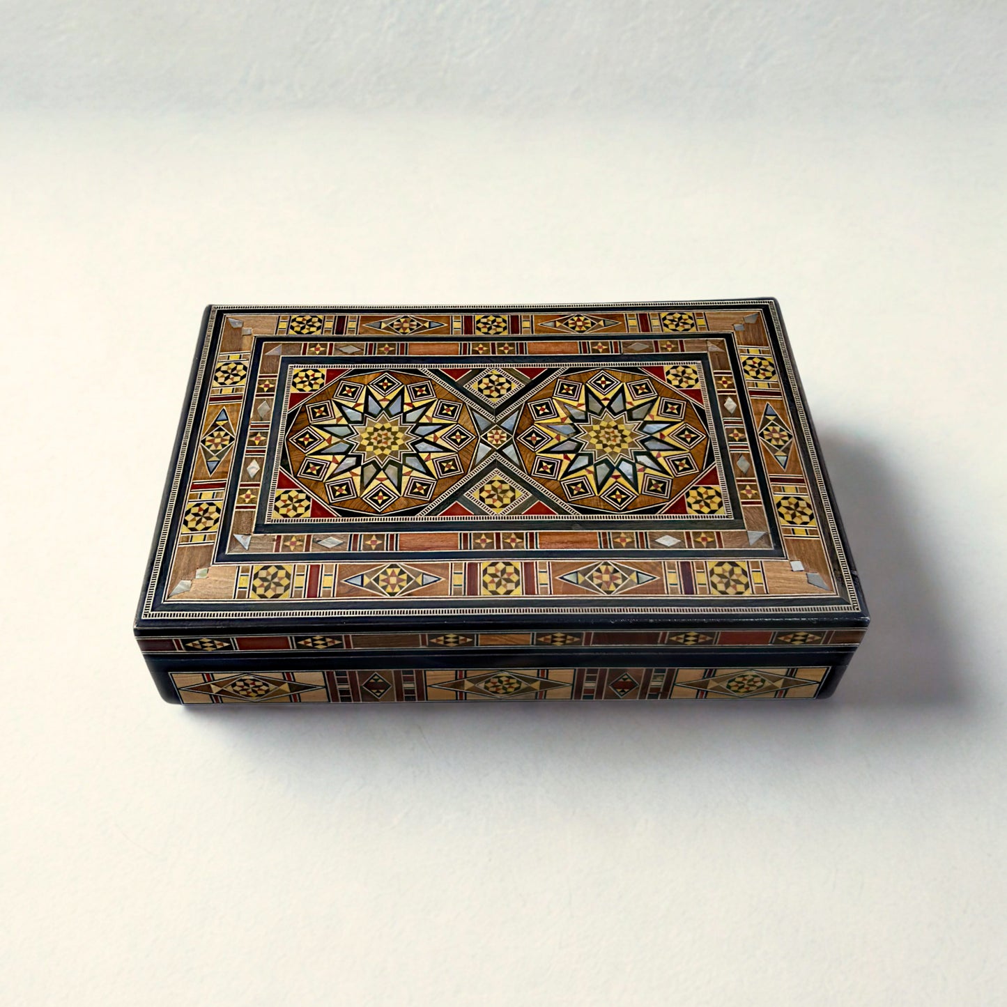 Handcrafted Mosaic Box – Damascene Art & Velvet Interior