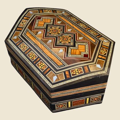Handcrafted Damascene Mosaic Box – Mother of Pearl & Velvet Harmony