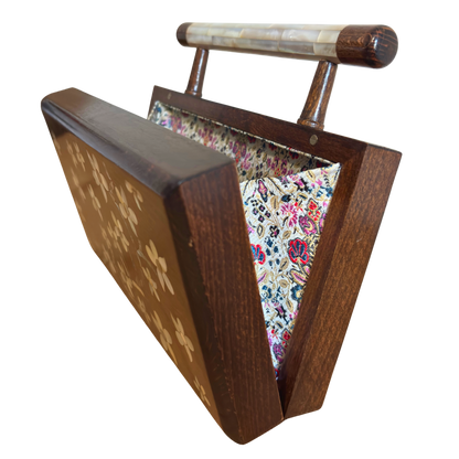 The Jasmine of Damascus – Handcrafted Walnut Clutch with Mother of Pearl Inlay & Brocade Interior