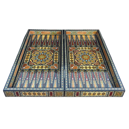 Luxury Mosaic Chess & Backgammon Set – Damascene Art & Mother of Pearl