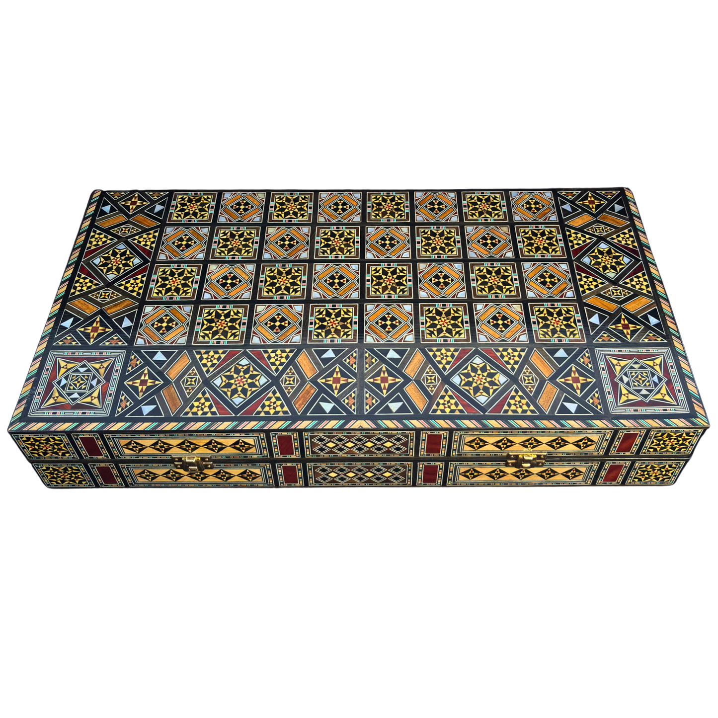 Luxury Mosaic Chess & Backgammon Set – Damascene Art & Mother of Pearl