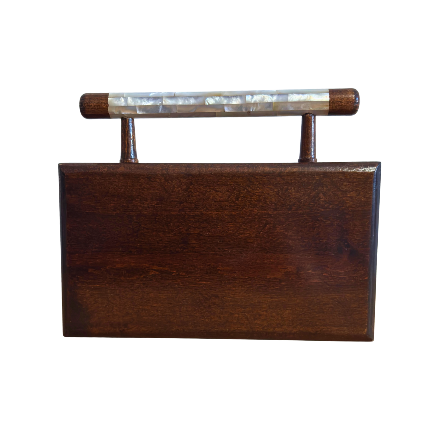 The Jasmine of Damascus – Handcrafted Walnut Clutch with Mother of Pearl Inlay & Brocade Interior