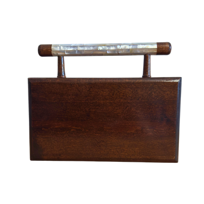 The Jasmine of Damascus – Handcrafted Walnut Clutch with Mother of Pearl Inlay & Brocade Interior