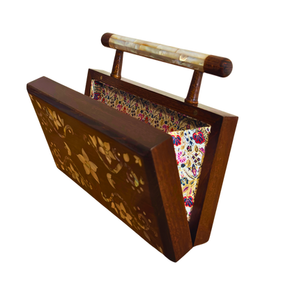 Sham – Luxe Damascene Clutch met Bloemmotief Parelmoer & Brokaat Voering