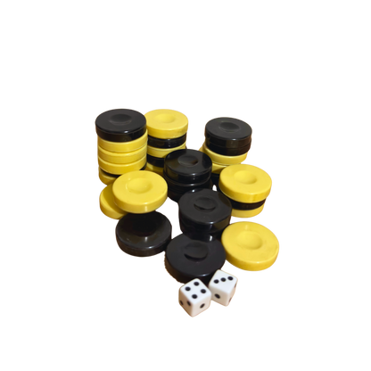 Ensemble Original de Pions de Backgammon – Blanc & Noir avec Dés